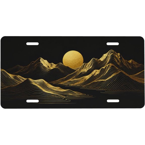 Golden Mountains Sun River License Plate, Aluminum Front Plate, 4 Holes, Car Decor, 6 x 12 in