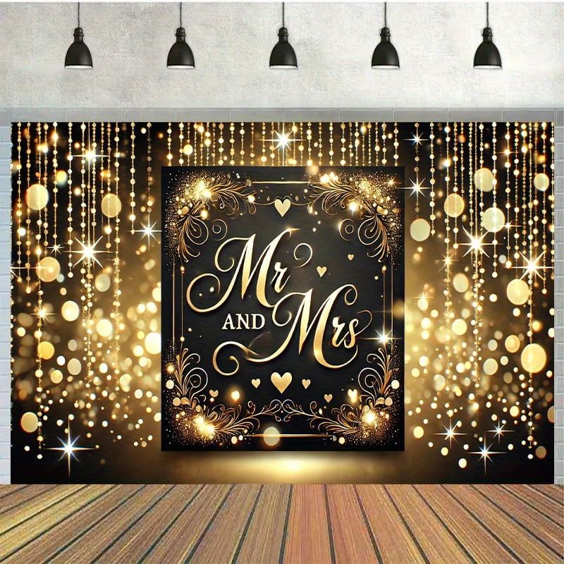 Golden Mr & Mrs Floral Bridal Shower Backdrop Mr Mrs Wedding Theme ...