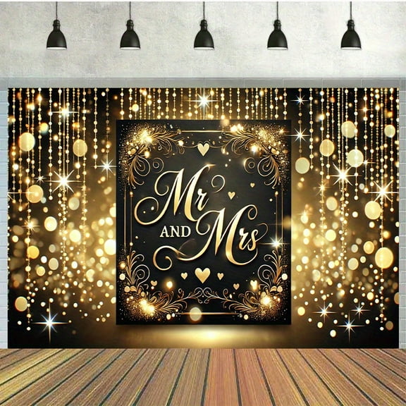 Golden Mr & Mrs Floral Bridal Shower Backdrop Mr Mrs Wedding Theme Photo Backgrounds Wedding Bride to Be Engagement Photography Backdrops Prom Party Banner Decor Party Banner Photo Booth Props