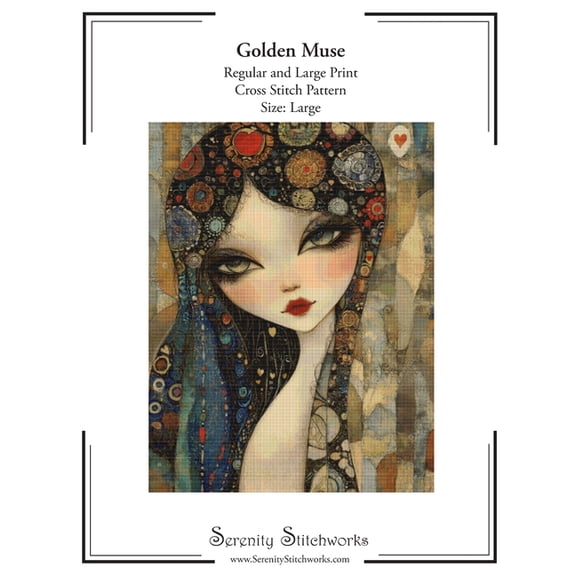 Golden Muse Cross Stitch Pattern - Large Size Edition: Regular and Large Print Cross Stitch Pattern, (Paperback)