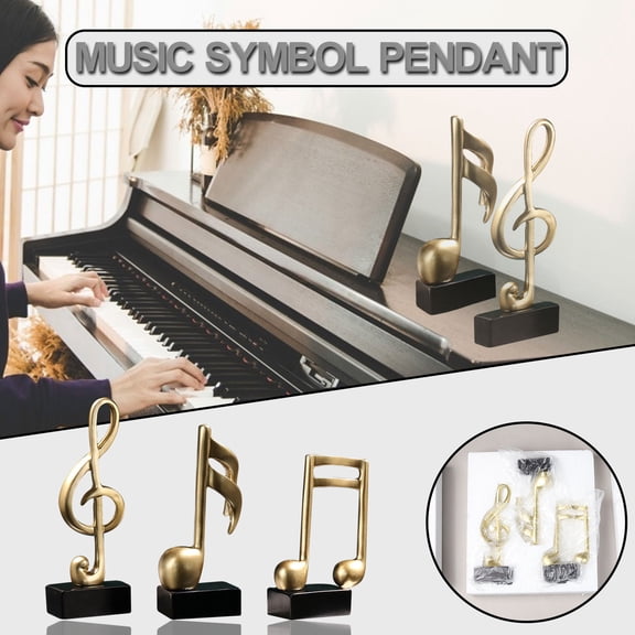 Golden Music Note Golden Music Note Decor, Resin Treble Clef Bass Clef Ornament Set, Hanging Wall Shelf Decoration for Home Office, Party Wedding Music Theme Decorative Accents