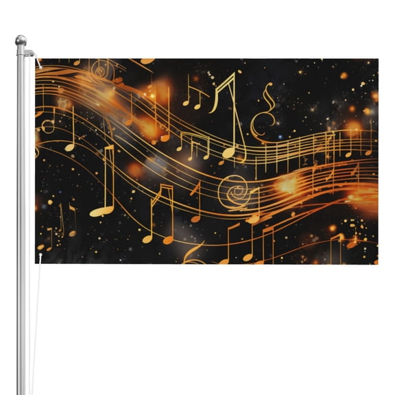 Golden Musical Notes With Piano Starry Double Sided Flag 3x5FT Reversible Garden Flag Outdoor Decor for House, Porch, Lawn, Yard, Indoor Wall, Party Decoration