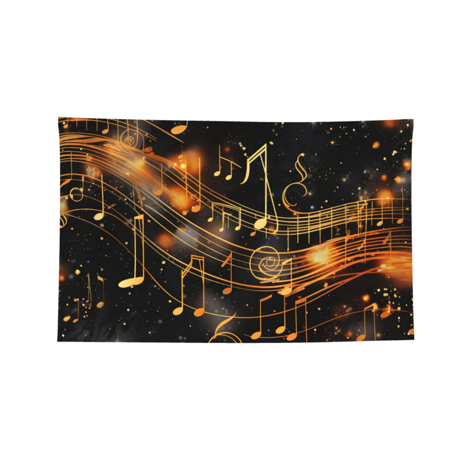 Golden Musical Notes With Piano Starry Four Hole Decorated Banner Flag for Garden Yard Home Decoration Indoor Outdoor 4x6 Ft