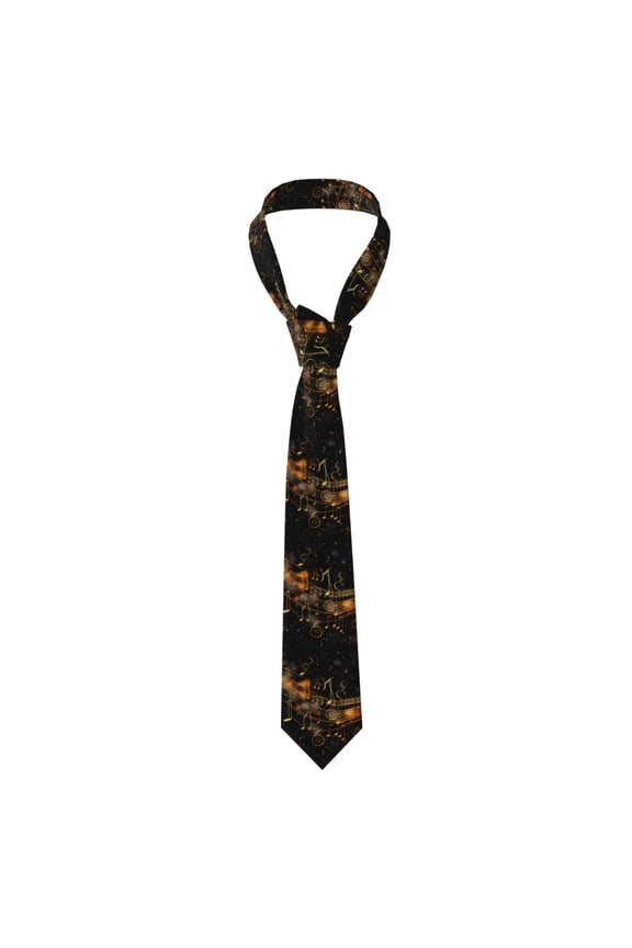 Golden Musical Notes With Piano Starry Men's Formal Necktie Business Suit Accessory Ties for Weddings Banquets Office Gift