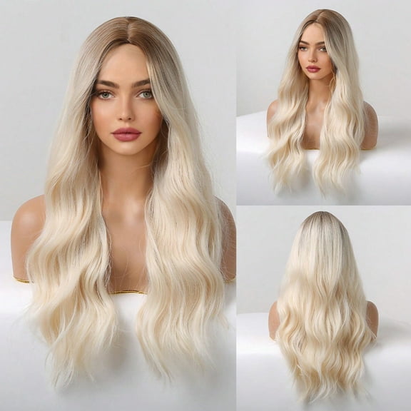 Golden Natural Long Curly Hair, Women's Synthetic Fiber High Temperature Silk Wig 26 Inches, Girl's Gift.