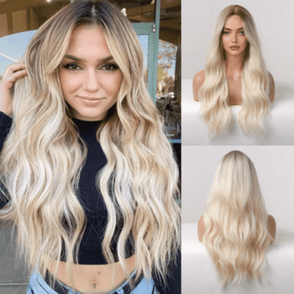 Golden Natural Long Curly Hair, Women's Synthetic Fiber High Temperature Silk Wig 26 Inches, Girl's Gift.