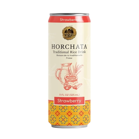 Golden Nest Horchata Rice Drink, Strawberry, 11 fl oz, 12 Pack, Traditional Mexican Style