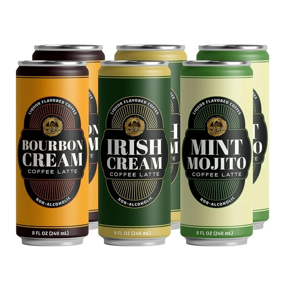 Golden Nest Liquor-Flavored Coffee Latte | Ready to Drink Liquor-Inspired Non-Alcoholic Creamy Beverage | All Natural No Preservatives | 8 Fl Oz Can - Pack of 12 - Variety Pack