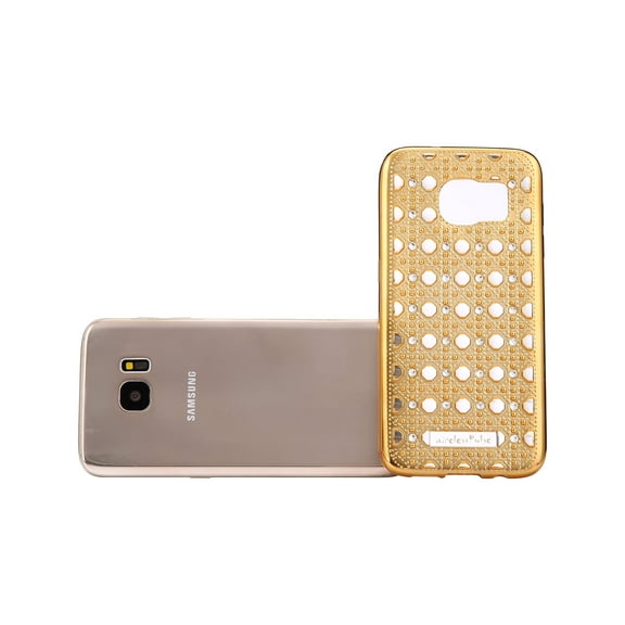 Golden New Fashion Designer Samsung Galaxy S7 Edge Case Luxury Crystal Diamond Vintage Transparent Shockproof Soft Slim TPU Bling Case Cover Rhinestone Case
