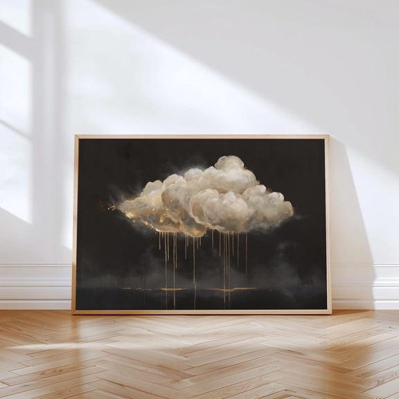 Golden Nimbus Black Gold Cloud Wall Art Luxe Home Decor Unframed Paper Print