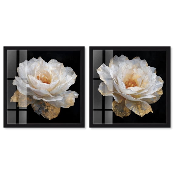 Golden Nocturne Pair Shadowbox Print Fashion Wall Decor by Art Remedy, Black Frame, 12 x 12