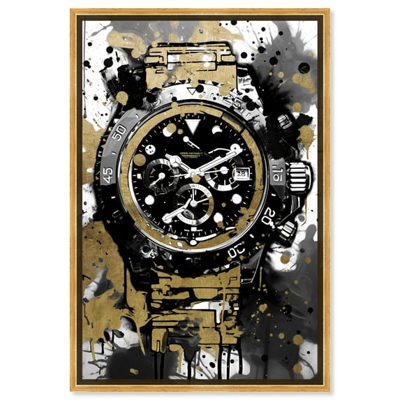 Golden Noir Watch Canvas Black and White Art Prints by Notoriart, Gold Frame, 10" x 15"