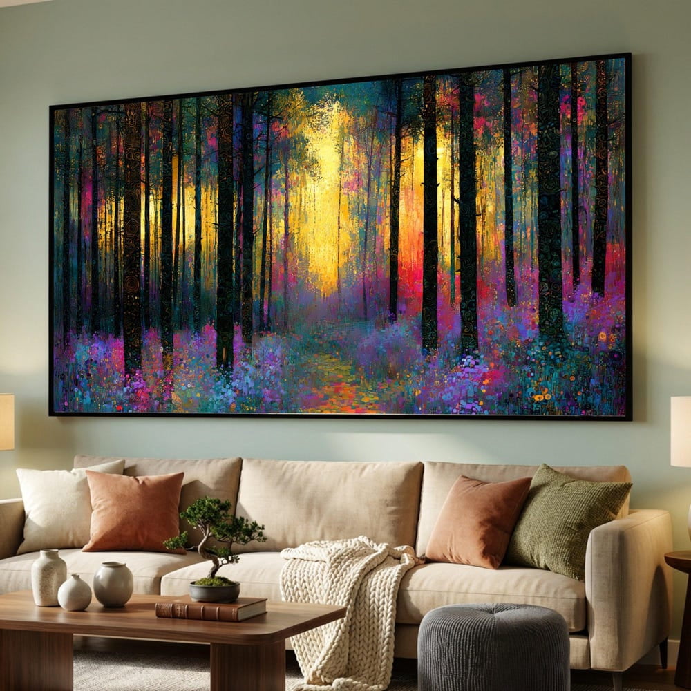 Golden Nouveau Forest Abstract Woodland Vibrant Colorful Poster ...