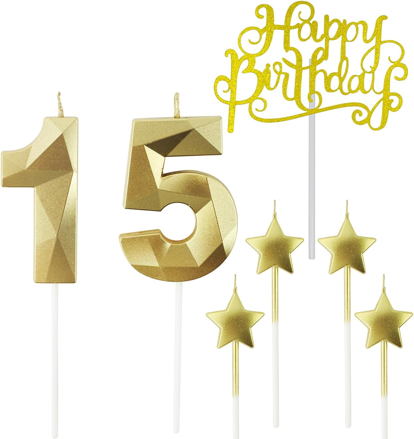 15th Birthday Cake Candles - Number 15 Candles Set For Party Decorations (Green) - View #11