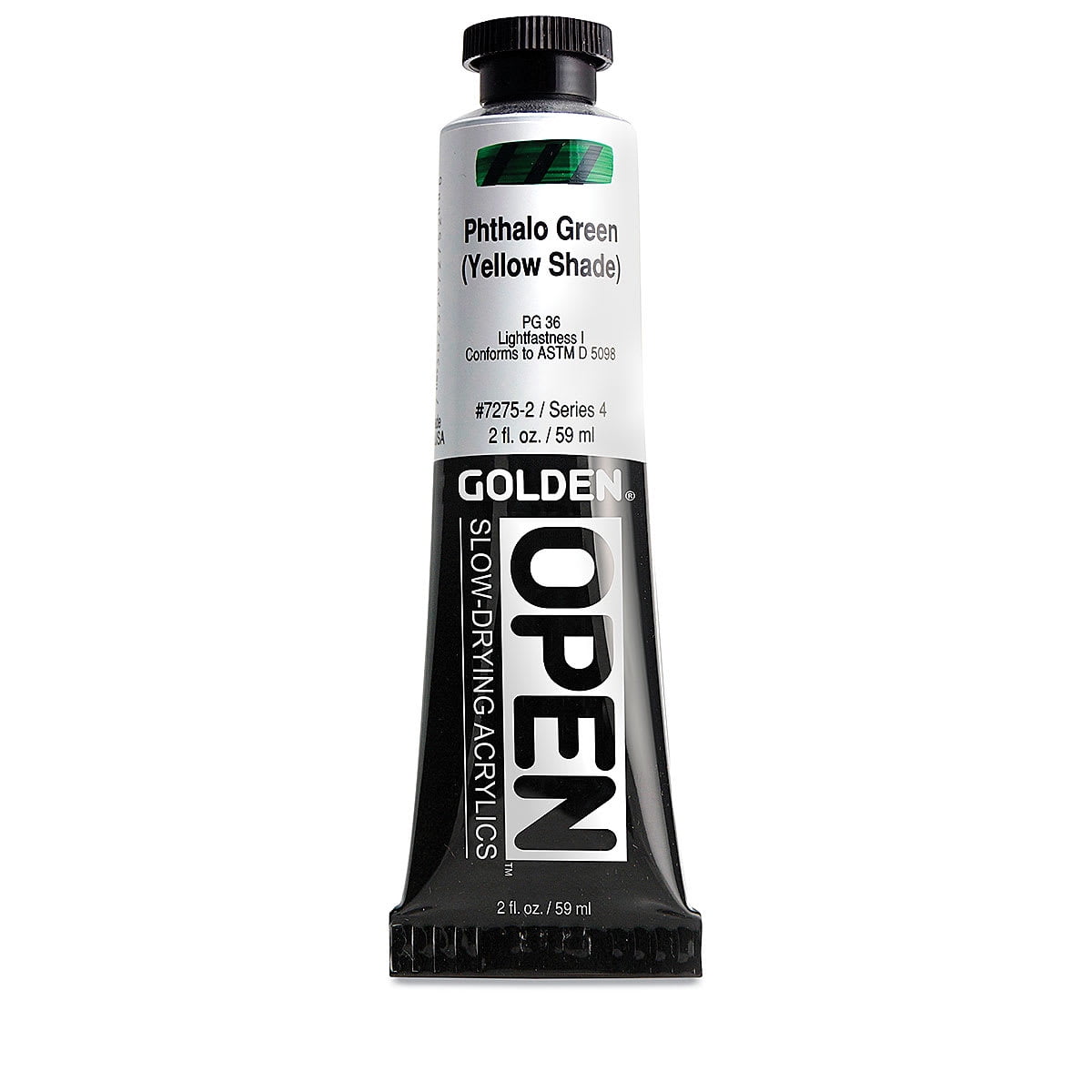 Golden Open Acrylics - Phthalo Green (Yellow Shade), 2 oz Tube