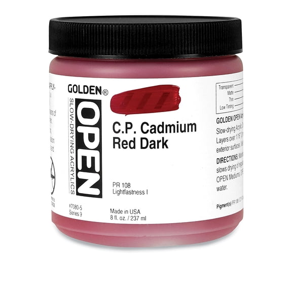 Golden Open Acrylic Colors - Cadmium Red Dark (CP), 8 oz