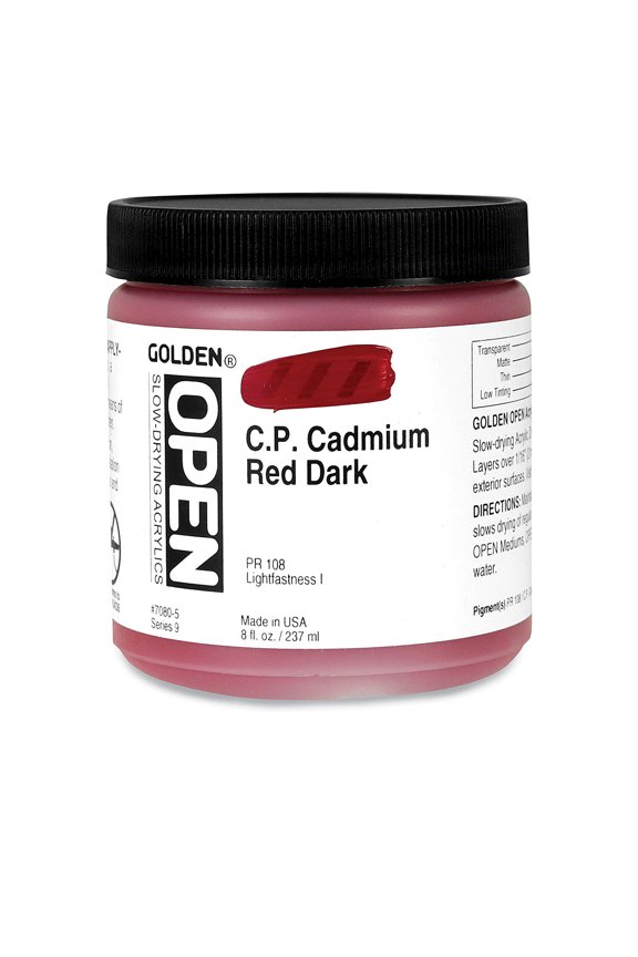 Golden Open Acrylic Colors - Cadmium Red Dark (CP), 8 oz