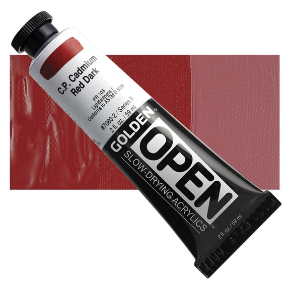 Golden Open Acrylic Paint, 2 oz, C.P. Cadmium Red Dark