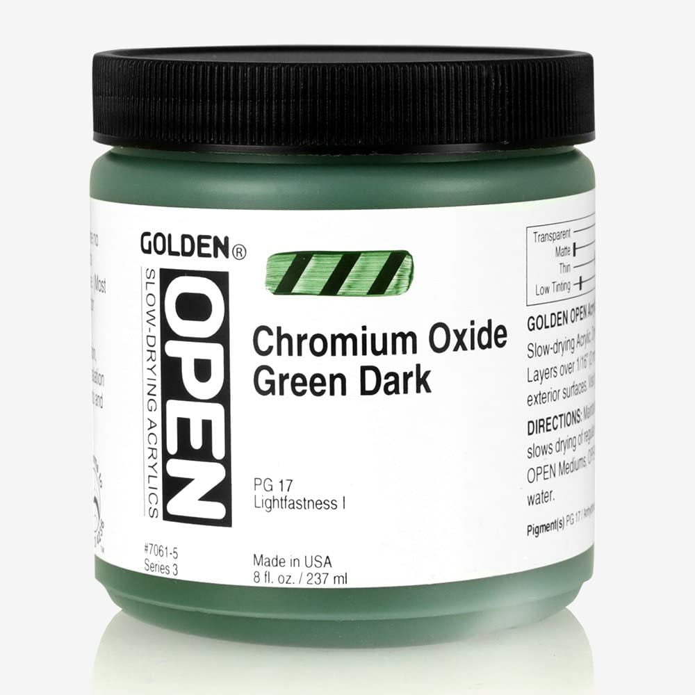 Golden Open Acrylic Paint, 8 oz, Chromium Oxide Green Dark