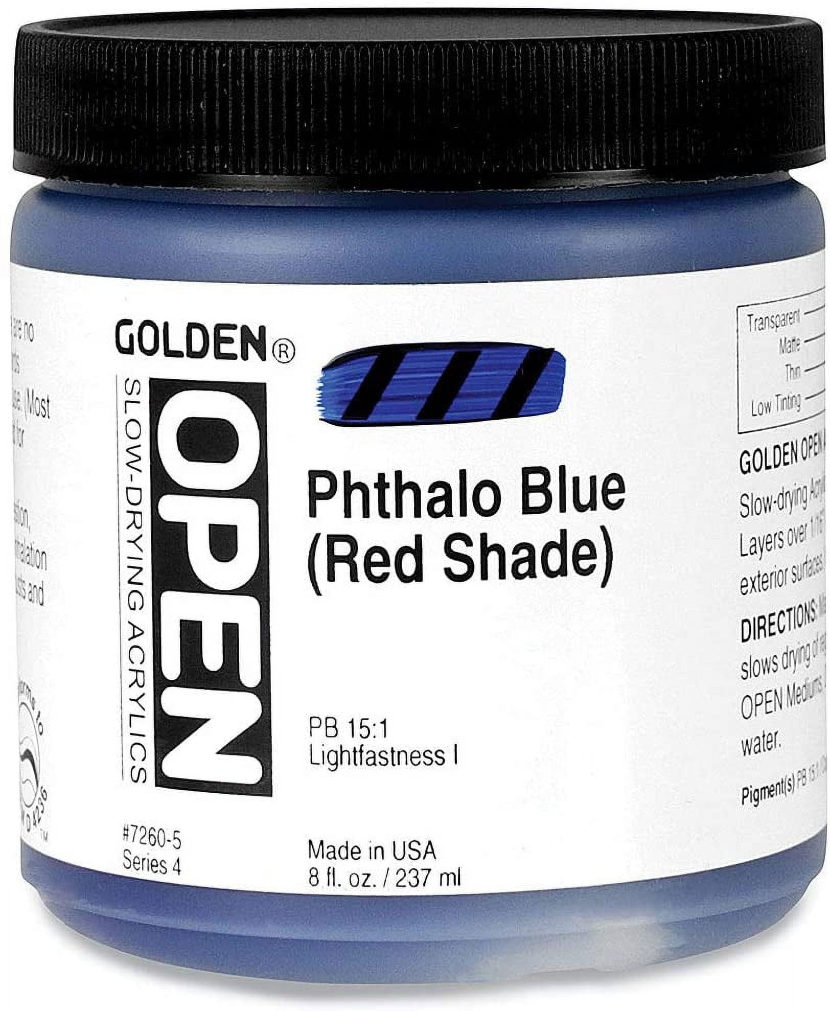 Golden Open Acrylic Paint, 8 oz, Phthalo Blue (Red Shade)