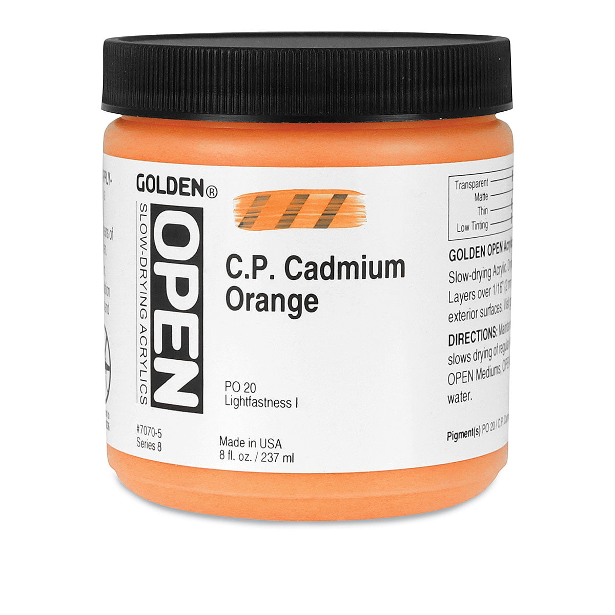 Golden Open Acrylic Paint - Cadmium Orange, 8 oz