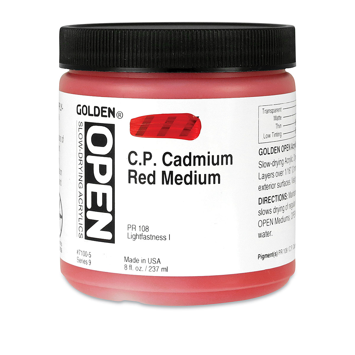 Golden Open Acrylic Paint - Cadmium Red Medium, 8 oz