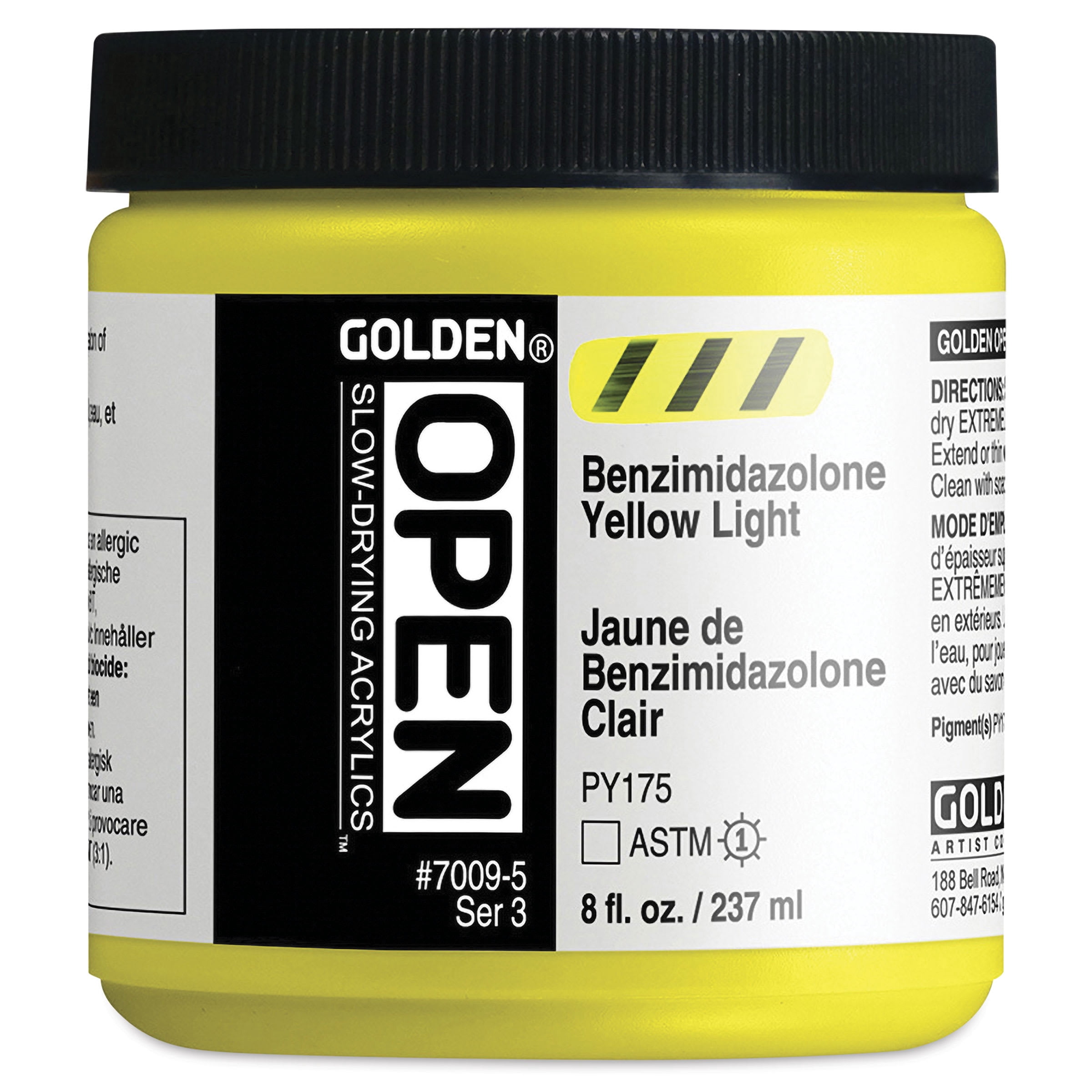Golden Open Acrylics - Benzimidazolone Yellow Light, 8 oz Jar