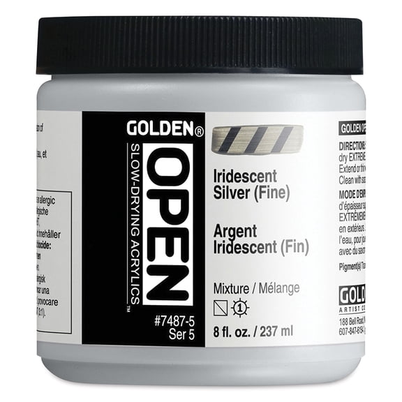 Golden Open Acrylics - Iridescent Silver (Fine), 8 oz Jar