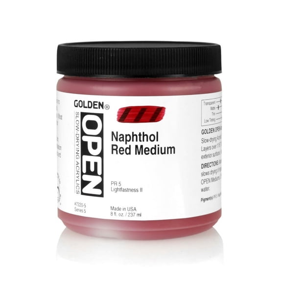 Golden Open Acrylics - Naphthol Red Medium, 8 oz Jar