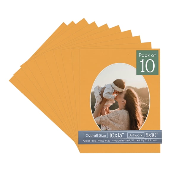 Golden Orange Picture Frame Mat for 10x13 Frames - Oval Opening for 8x10 Photos - 10 Mats