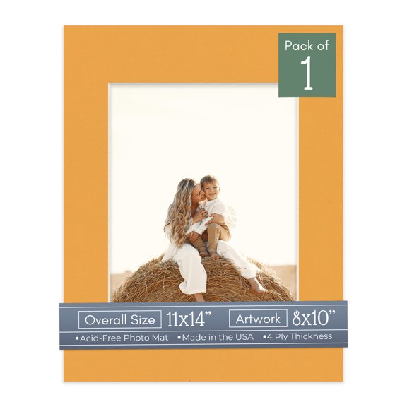Golden Orange Picture Frame Mat for 11x14 Frames - Fits 8x10 Photos - 1 Mat