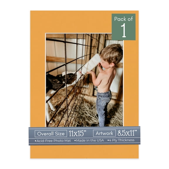 Golden Orange Picture Frame Mat for 11x15 Frames - Fits 8.5x11 Photos - 1 Mat