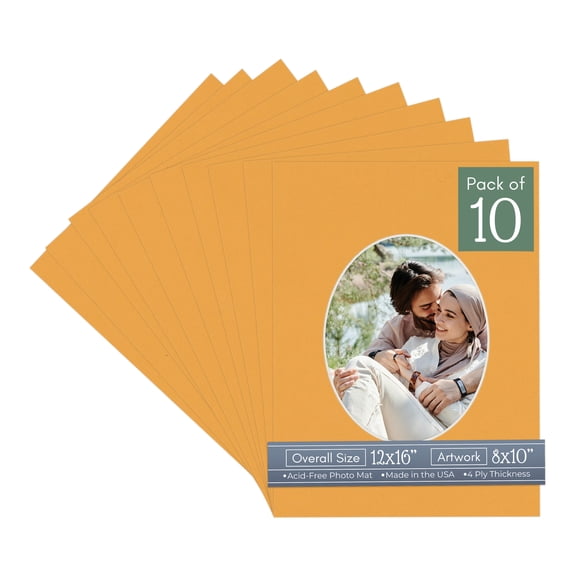 Golden Orange Picture Frame Mat for 12x16 Frames - Oval Opening for 8x10 Photos - 10 Mats