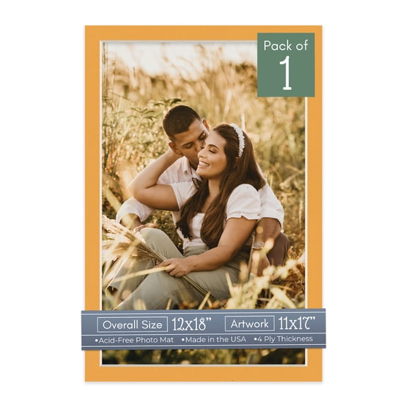 Golden Orange Picture Frame Mat for 12x18 Frames - Fits 11x17 Photos - 1 Mat