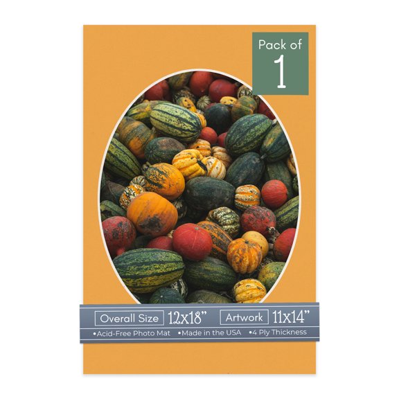 Golden Orange Picture Frame Mat for 12x18 Frames - Oval Opening for 11x14 Photos - 1 Mat