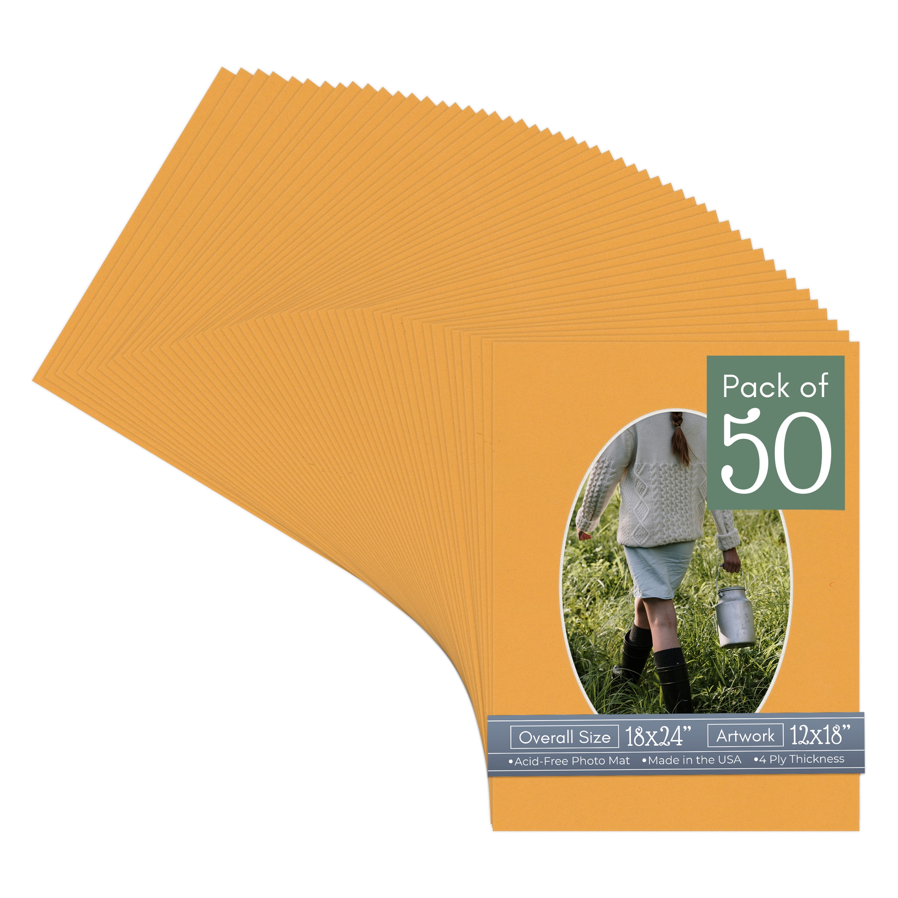 Golden Orange Picture Frame Mat for 18x24 Frames - Oval Opening for 12x18 Photos - 50 Mats