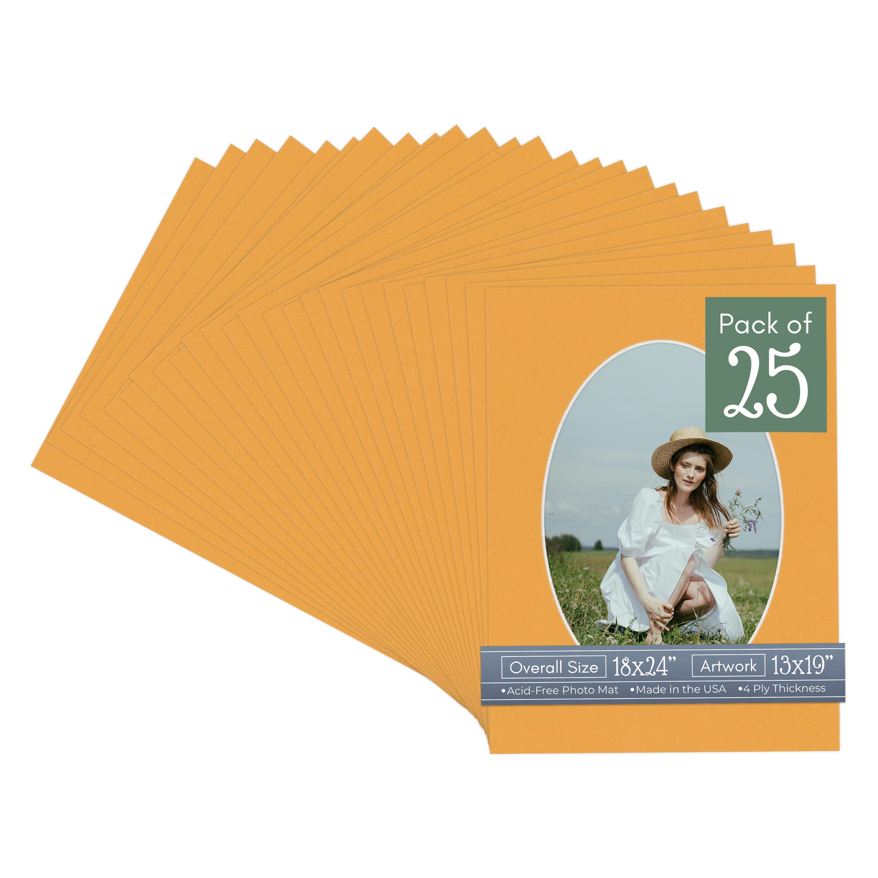 Golden Orange Picture Frame Mat for 18x24 Frames - Oval Opening for 13x19 Photos - 25 Mats