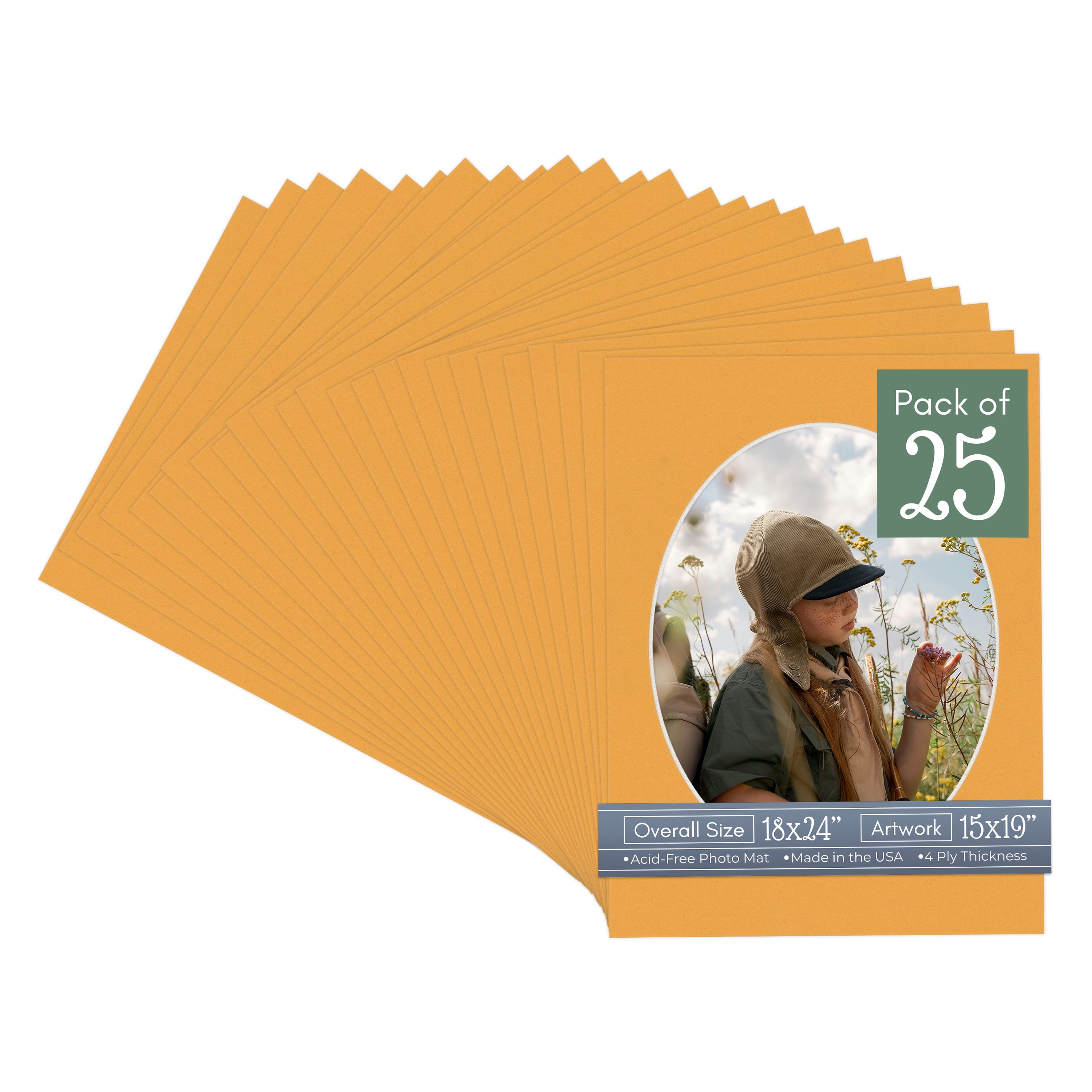 Golden Orange Picture Frame Mat for 18x24 Frames - Oval Opening for 15x19 Photos - 25 Mats