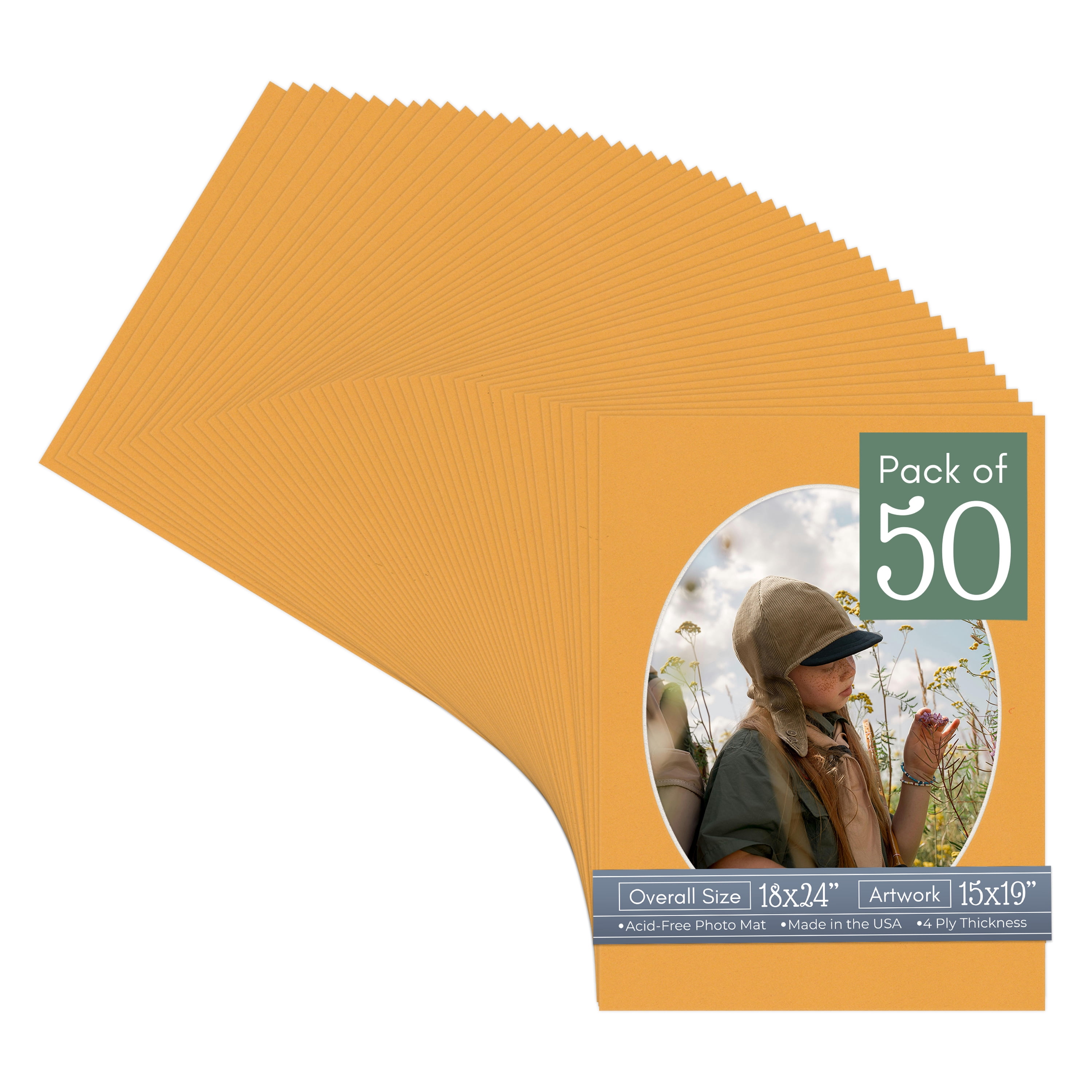 Golden Orange Picture Frame Mat for 18x24 Frames - Oval Opening for 15x19 Photos - 50 Mats