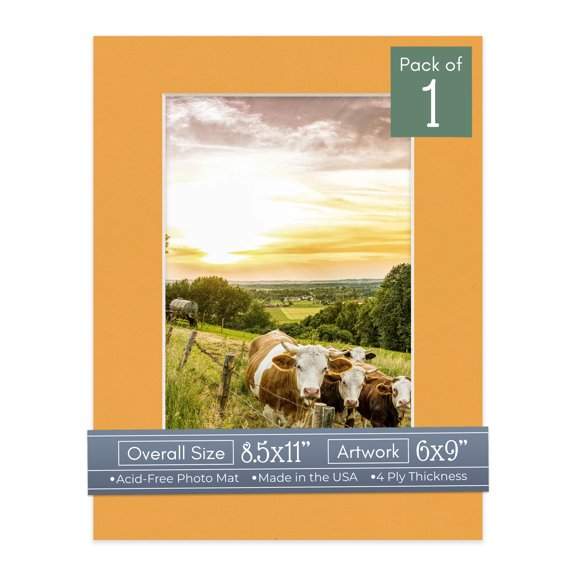 Golden Orange Picture Frame Mat for 8.5x11 Frames - Fits 6x9 Photos - 1 Mat