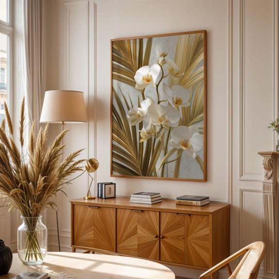 Golden Orchid Luxe Botanical Floral Wall Art Elegant Home Decor Unframed Paper Print