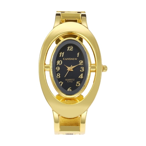 Golden Oval Bracelet Watch for Women Black Dial Quartz Bangle Watch Elegant Fashion Jewelry Wristwatch