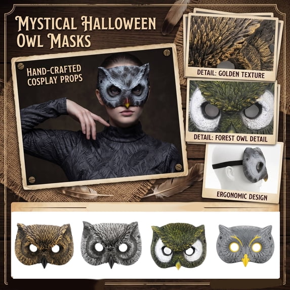 Golden Owl Half Mask, Mask Halloween, Mask, Masquerade Mask, Mask, 10X7 Inch Full Coverage Eye Area Prop, Fits Most Adults and Teens, Perfect for Halloween Party, Themed