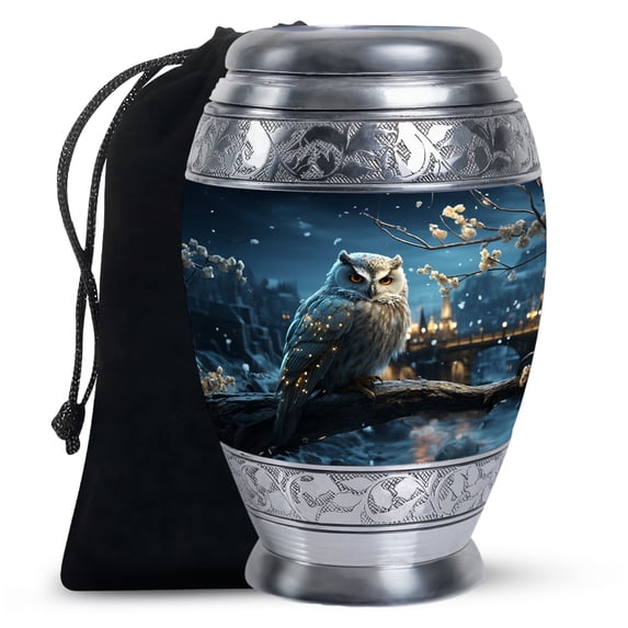 Golden Owl Urns For Ashes Adult Mom - Funeral Large Urn For Human Ashes Man And Women - Memorial Gifts For Decorative 10Inch To 200 Cubic Inches Capacity Include Velvet Bag