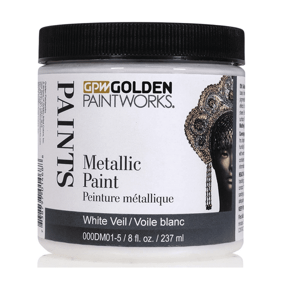Golden Paintworks Metallic Paint, 8 ounce jar, White Veil (DM01-5)