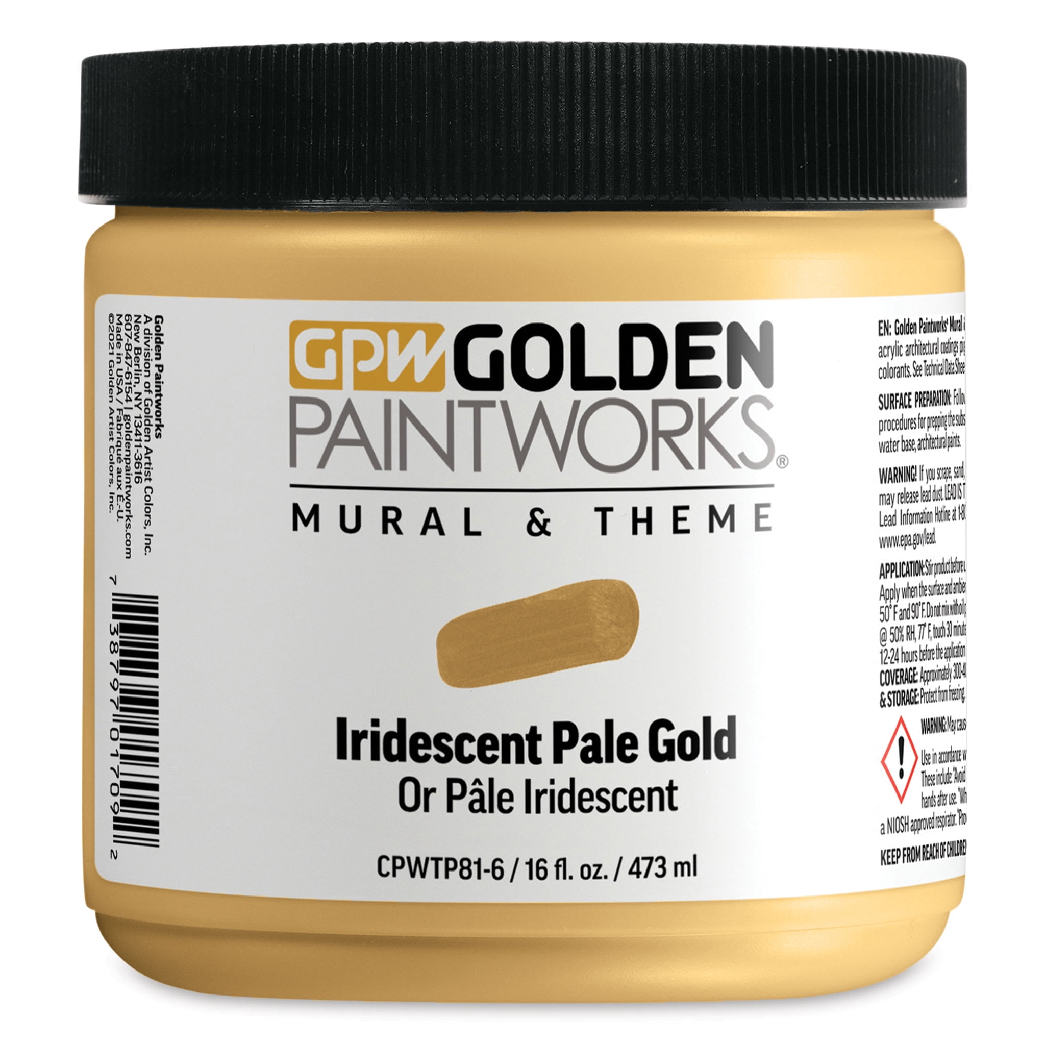 Golden Paintworks Mural and Theme Acrylic Paint - Iridescent Pale Gold, 16 oz, Jar