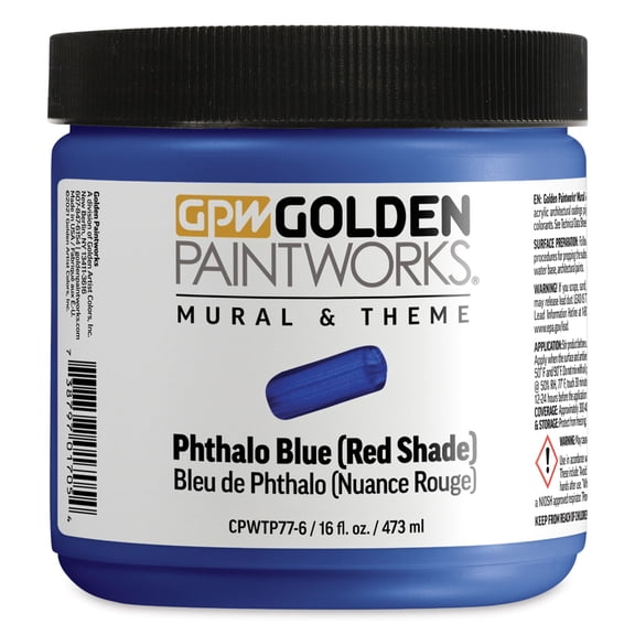 Golden Paintworks Mural and Theme Acrylic Paint - Phthalo Blue (Red Shade), 16 oz, Jar