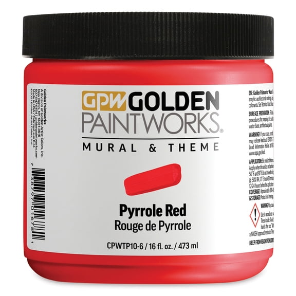 Golden Paintworks Mural and Theme Acrylic Paint - Pyrrole Red, 16 oz, Jar