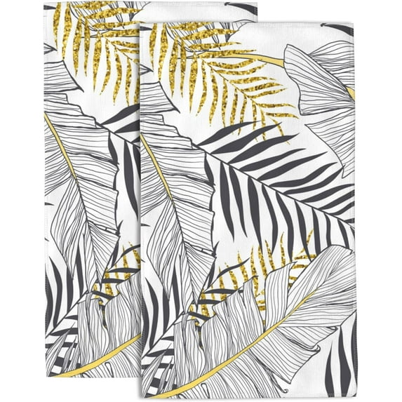 Golden Palm Leaves Hand Towel for Bathroom Set of 2 Hand Bath Towels Soft Absorbent Decorative Towels for Bathroom Kitchen Yoga Home Decor 14 x 28 in