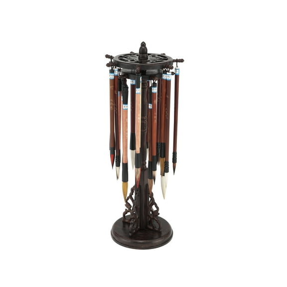 Golden Panda Chinese Calligraphy Set with 18 Bamboo and Rosewood Handled Brushes, Sumi Ink Brush Kit, Deluxe Rotating Stand with Silk Lined Storage Box, Goat Pony Badger Hair - Perfect for Beginners